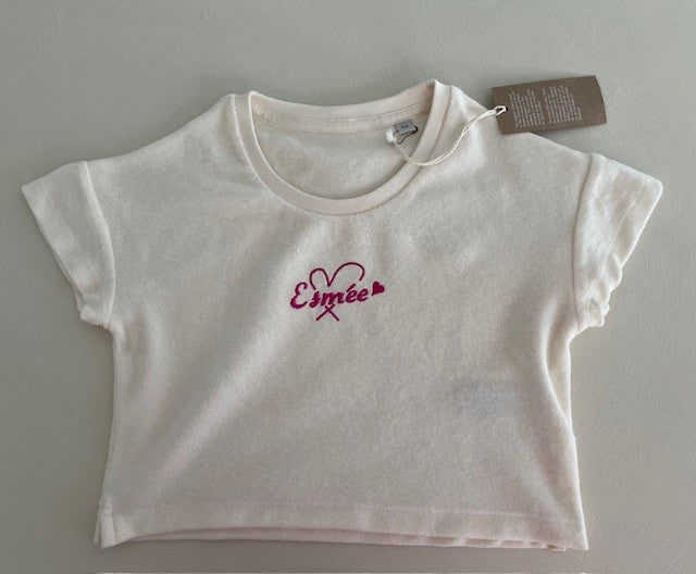 🧵🌞T-shirt in badstof voor kindjes met naam en figuurtje
